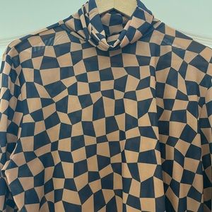 Eloquii Mesh Long sleeve Checker Print Top